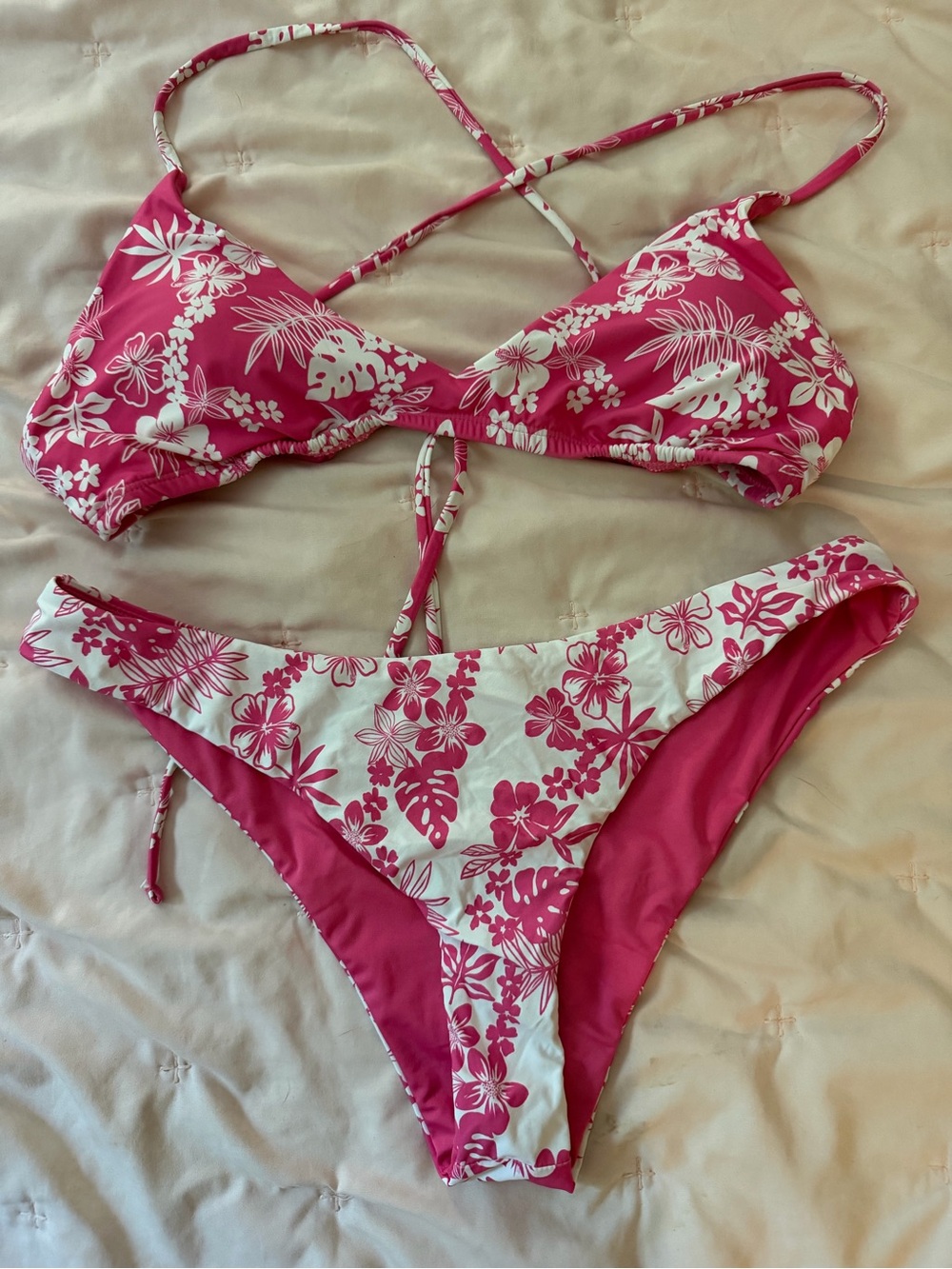 Roxy Pink and White Bikini 2pcs